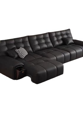 意式极简电动功能真皮沙发客厅家用小户型大黑熊头层牛皮直排沙发
