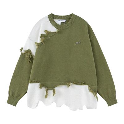 美式不规则磨破日系毛衣男女