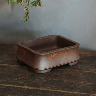 紫砂花盆柴烧长方竹节盆23CM松柏黄杨金弹子盆文竹子菖蒲盆