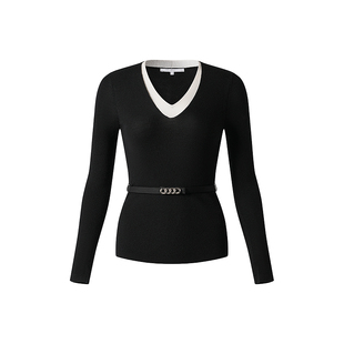 OBEG欧碧倩撞色假两件羊毛针织打底衫毛衣女冬季50504527