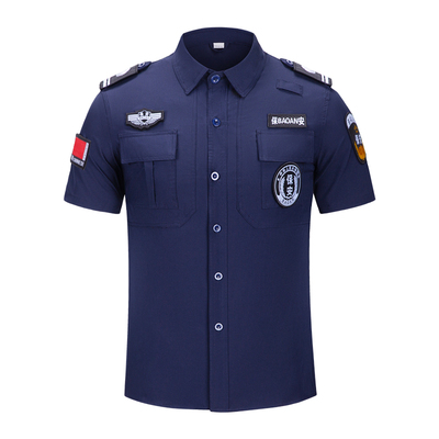 夏季冰丝透气速干蓝色保安服短袖男女黑衬衫薄款弹力执勤秩序夏装