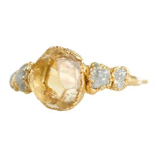 海外代购Citrine◇手作复古原石天然黄水晶钻石宝石镶嵌订婚戒指