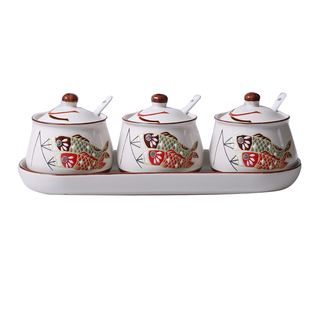 舍里中式带盖调料罐套装厨房陶瓷盐罐复古调味罐佐料罐油泼辣子罐