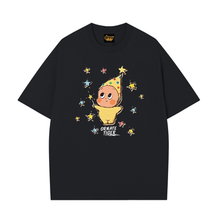 Drewessfodgr美式星星人印花重磅短袖T恤男女宽松休闲纯棉上衣INS