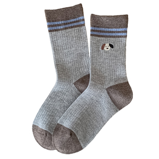 不会丢的袜子 卡通小狗中筒袜冬季加厚保暖仿羊绒美拉德女士长袜