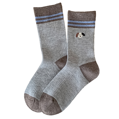 袜子女款冬季加厚卡通小狗中筒袜