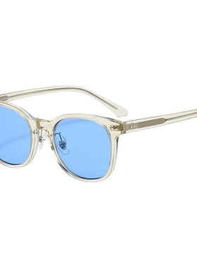 余文乐同款蓝色墨镜板材复古透明框近视可配带度数浅色太阳眼镜潮