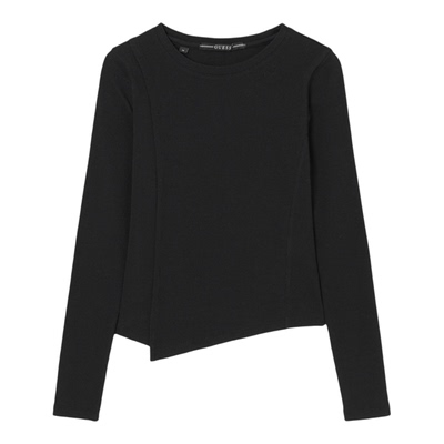 韩国代购GUESS女长袖T恤棉质宽松直筒白色休闲上衣YQ1K2410