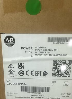 溢价-嘎嘎新22A-D6P0N104。输入电压342-528V三相