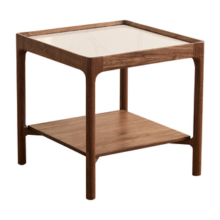 yamoo北美黑胡桃木角几北欧客厅实木沙发边几家用正方形岩板边桌