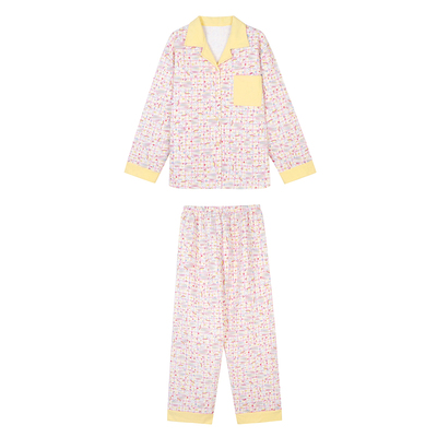 馨帮帮卡通猫格子夹棉睡衣