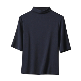 轻柔软糯 恒温女士啤酒领五分袖T恤 纯色打底衫上衣 秋冬款 女装