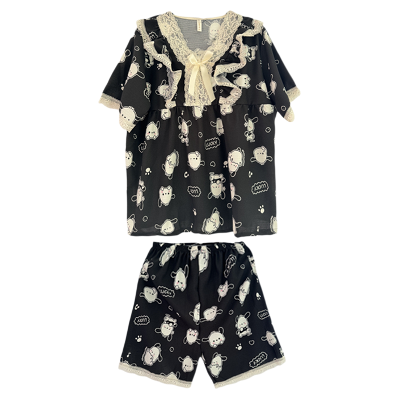大码短袖睡衣女款夏甜美胖MM韩睡衣/家居服套装