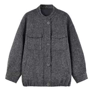 MISSCOCOON可可尼灰色夹克女款2025秋冬新款miu系宽松羊毛短外套