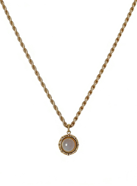 男生法式复古天然石麻花项链