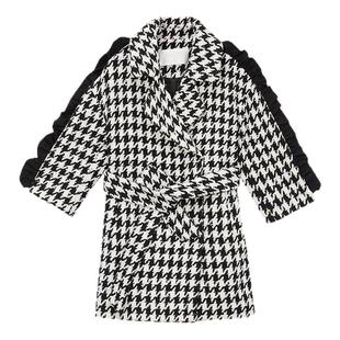 米喜迪童装初春女童落肩宽松立体荷叶边撞色大衣外套