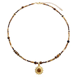 0度 虎眼石美拉德复古天然石串珠项链女高级感轻奢图画石钛钢吊坠