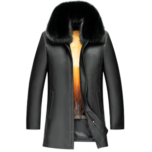 中老年皮衣男爸爸装海宁皮草冬季男士加绒加厚毛领外套真皮皮夹克