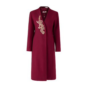 秋冬喜婆婆婚宴装外套喜庆中长款毛呢大衣结婚妈妈礼服旗袍套装裙