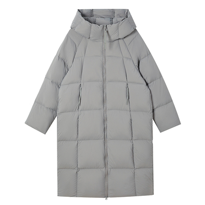 鸭鸭95鹅绒羽绒服女长款过膝外套