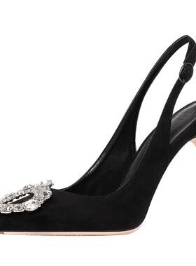 hltino真皮水钻气质细跟高跟凉鞋