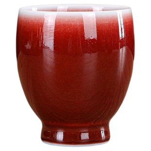 竹节主人杯手工景德镇陶瓷朗红收藏级个人专用茶杯钧窑送礼热卖