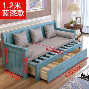 销客厅实木沙发床可折叠推拉小户型1.5米多功能1.8双人1.2坐卧品
