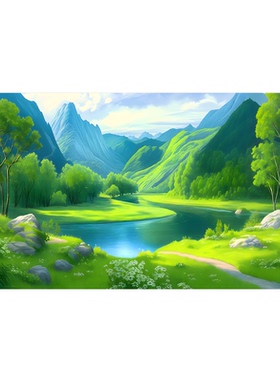 青山绿水聚宝盆山水画招财晶瓷装饰画靠山图办公室大白墙客厅挂画