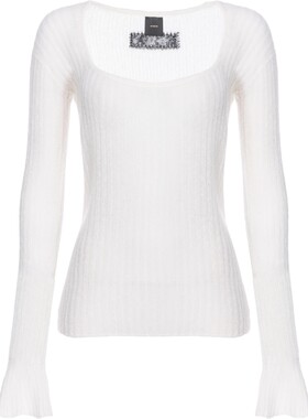 修身款U领微喇袖针织衫