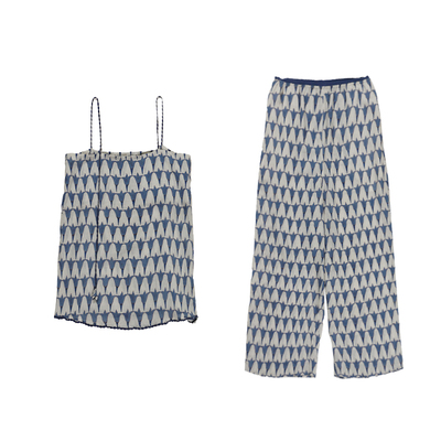 天丝麻印花吊带长裤睡衣朵朵可可