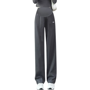 孕妇裤春秋季外穿侧边条阔腿裤秋冬加绒直筒托腹孕早期长裤孕妇装