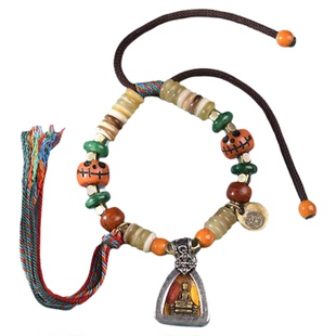 藏区羊角手串单圈手工编织手绳嘎乌盒佛牌吊坠回流趾骨可调节手链