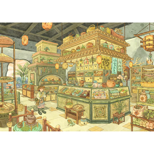 古风中药铺微缩场景贴纸3D立体造景高颜值周末消磨时间diy拼贴画