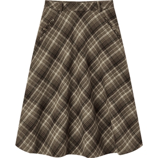 爱居兔经典格子半身裙女冬季新款复古英轮风a字裙长裙子