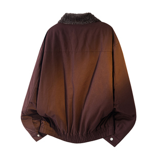 美式毛领座山雕棉衣外套男士秋冬季宽松重磅加绒加厚棉服翻领夹克