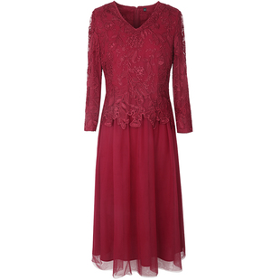 婚礼妈妈装中年女士岳母礼服喜庆假两件婚宴装喜婆婆中长款连衣裙