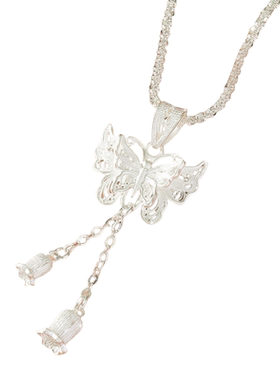 轻奢铜镀银色蝴蝶铃兰花流苏项链