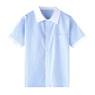 中小学生夏季短袖衬衫校服条纹白边短袖男童女童校服短袖校服