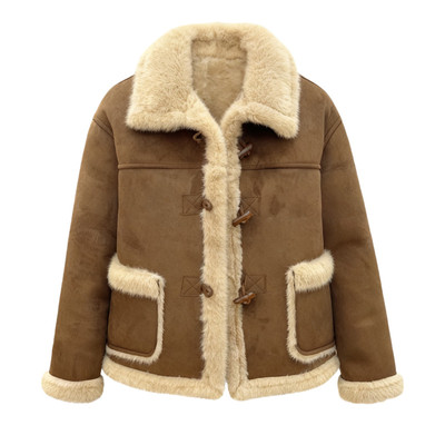 短款加厚麂皮绒皮毛一体外套女