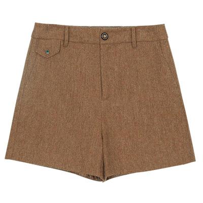 谜底羊毛呢短裤女士冬季新品复古百搭高腰呢子直筒234MK1484