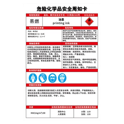 危险化学品安全周知卡管理告知卡易燃有毒物质职业危害告知警示牌定制油漆盐酸硫酸硝酸氢氧化钠标志标识贴