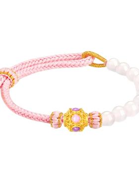 中国珠宝足金转运珠手链本命年铃兰花丝绣球编织手绳手饰生日礼物