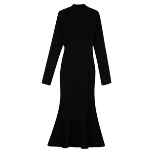 黑色针织鱼尾连衣裙女冬季小个子裙子长袖高级感修身包臀2025新款