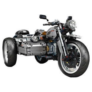 复古边三轮摩托车模型拼装积木机械组跑车学生奖品送男孩生日礼物