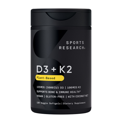 SportsResearch 5000IU维生素D3K2MK7SR纯素中老年成人备孕