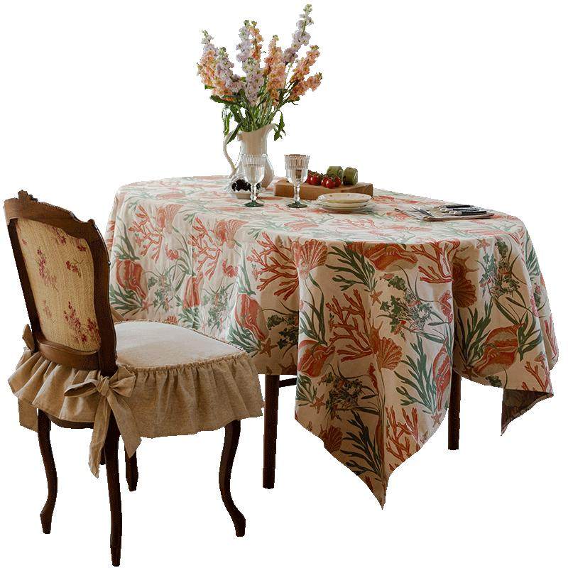 蜡笔派海底奇境桌布|美式中古风|圆桌盖布轻奢氛围感餐桌盖布定制
