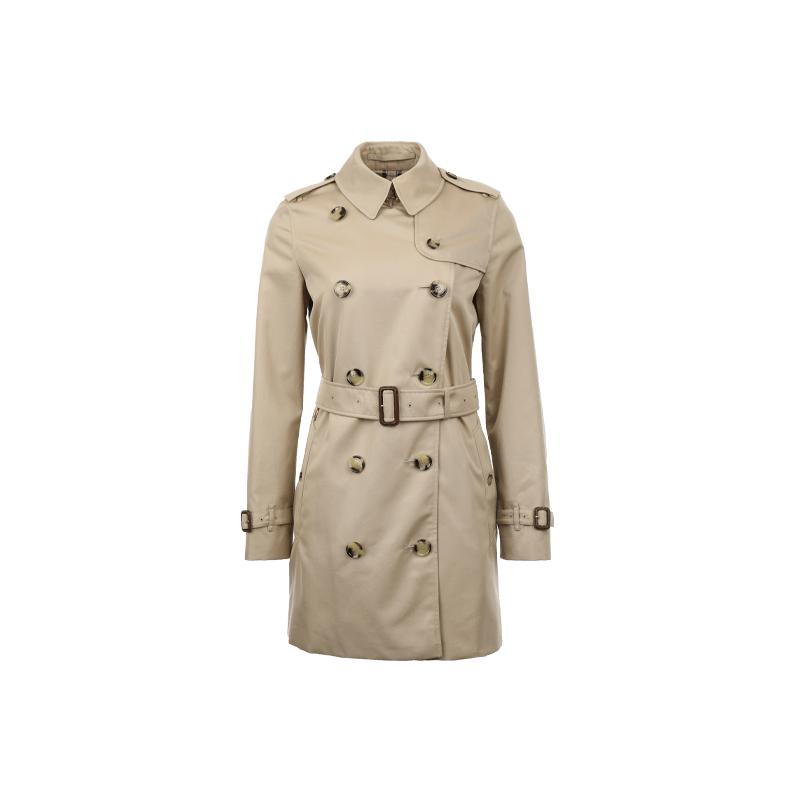 【自营】BURBERRY/博柏利女士纯色双排扣翻领长袖风衣