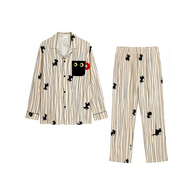 可爱条纹情侣款纯棉睡衣家居服