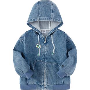 巴拉巴拉童装儿童外套男童春秋装牛仔宽松连帽上衣趣味印花便衣