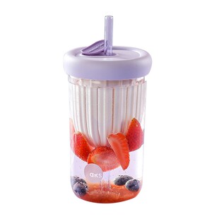 aks水杯玻璃带吸管杯子女生高颜值大容量女士夏天便携办公室大肚